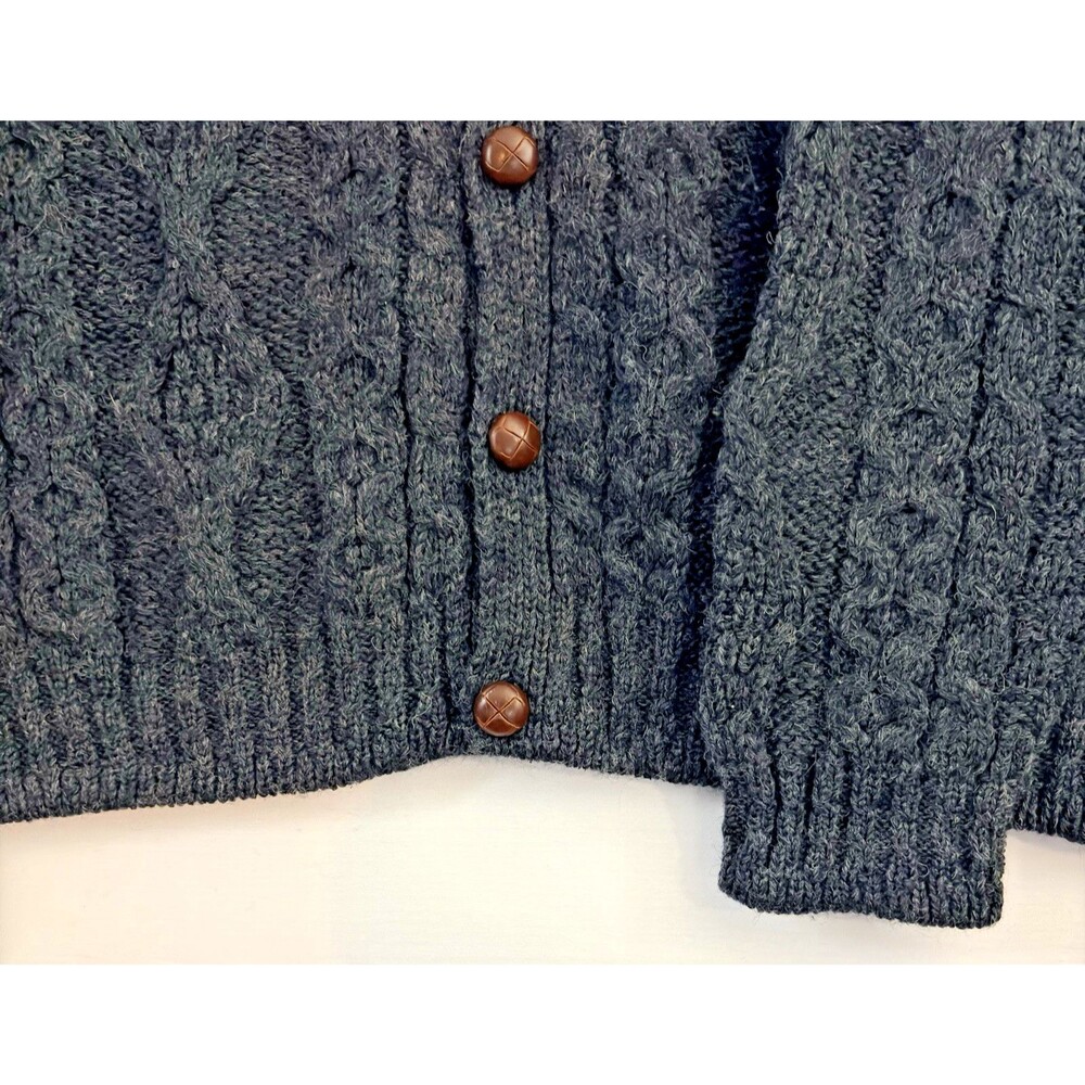 LL Bean Men Gray/Blue Cardigan sweater button up‎ 100% Wool Outdoors Large - Picture 8 of 13